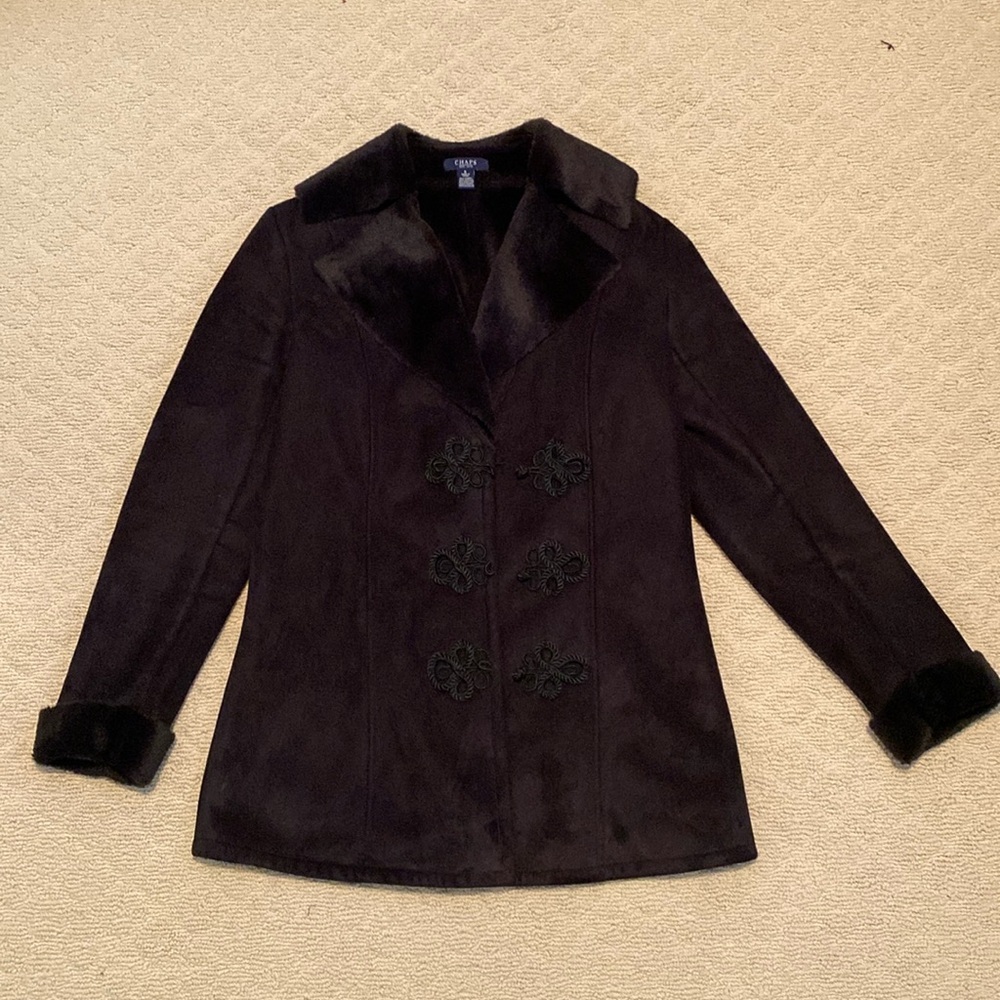 Chaps Faux fur suede black winter coat size small